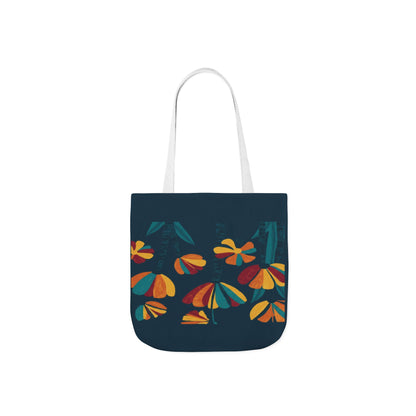 Floral Canvas Tote Bag — Retro Orange & Teal Wildflower Design