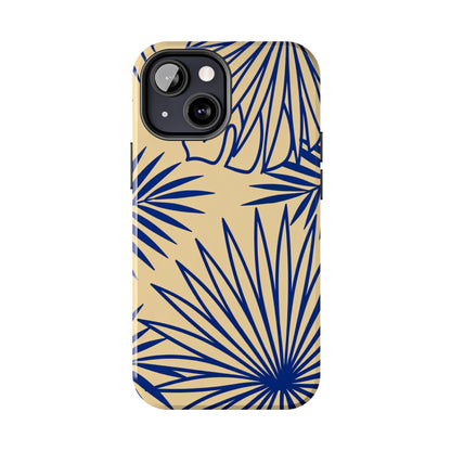 Tropical Palm Pattern Tough Phone Case — Navy Blue Fan Leaves on Sand