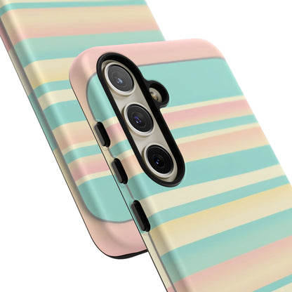 Pastel Striped Tough Phone Case — Mint, Peach & Cream Protective Cover