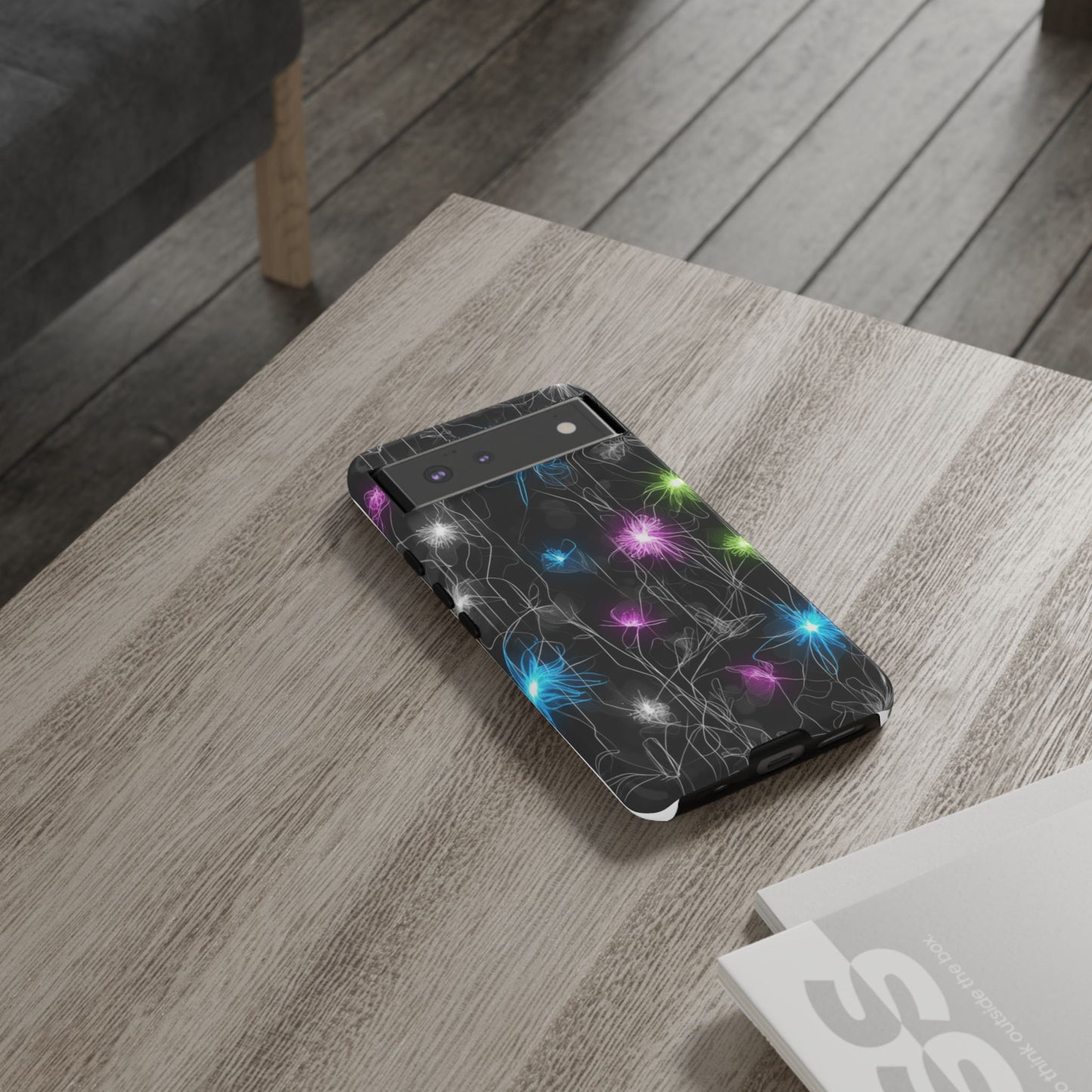 Neon Floral Tough Phone Case — Glow Flower Protective iPhone Cover