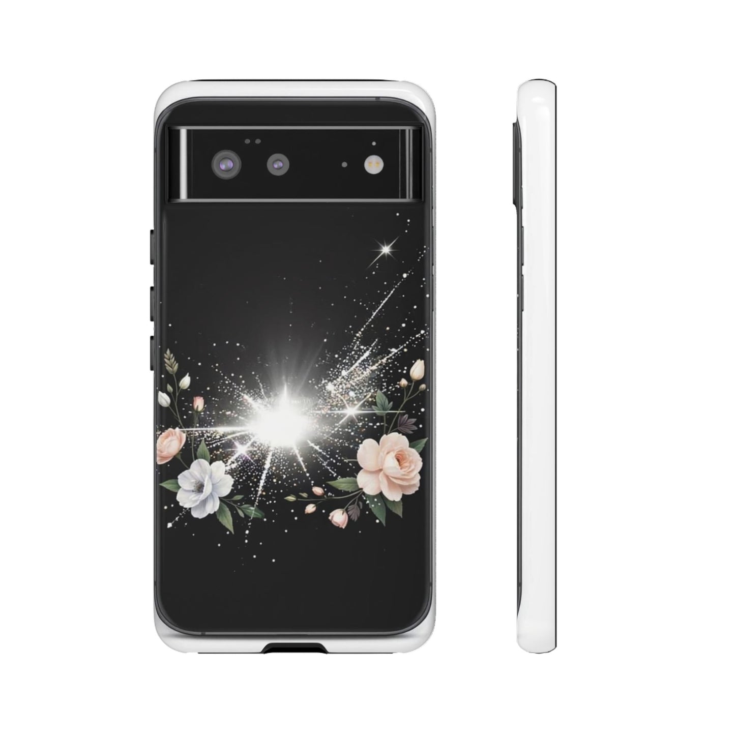 Floral Burst Phone Case — Protective Black Sparkle Design