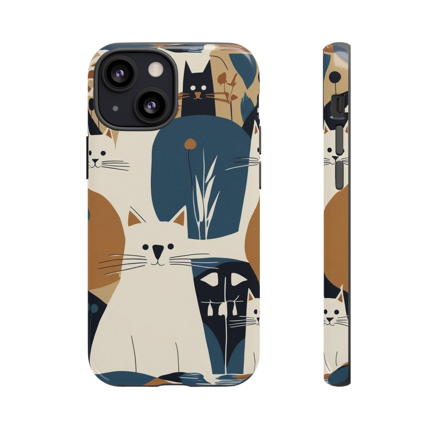Cat Pattern Phone Case – Retro Abstract Cats Protective iPhone Cover