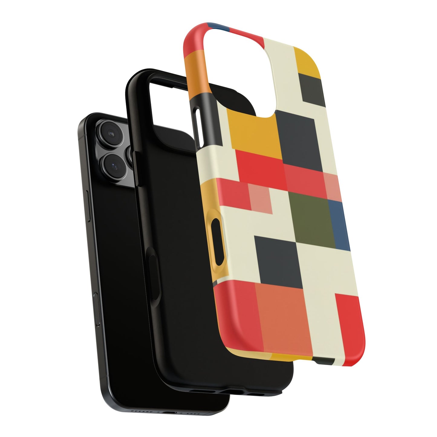 Abstract Color Block Tough Phone Case — Retro Geometric Protective Cover
