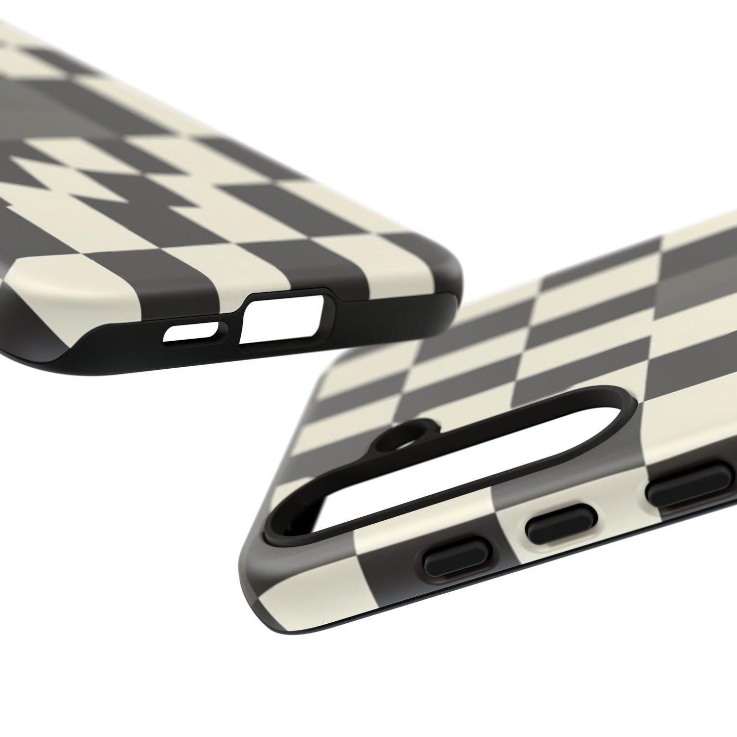 Checkerboard Wave Phone Case — Black & Cream Graphic Tough Case