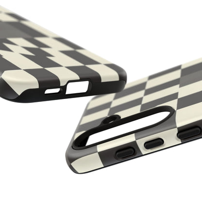 Checkerboard Wave Phone Case — Black & Cream Graphic Tough Case