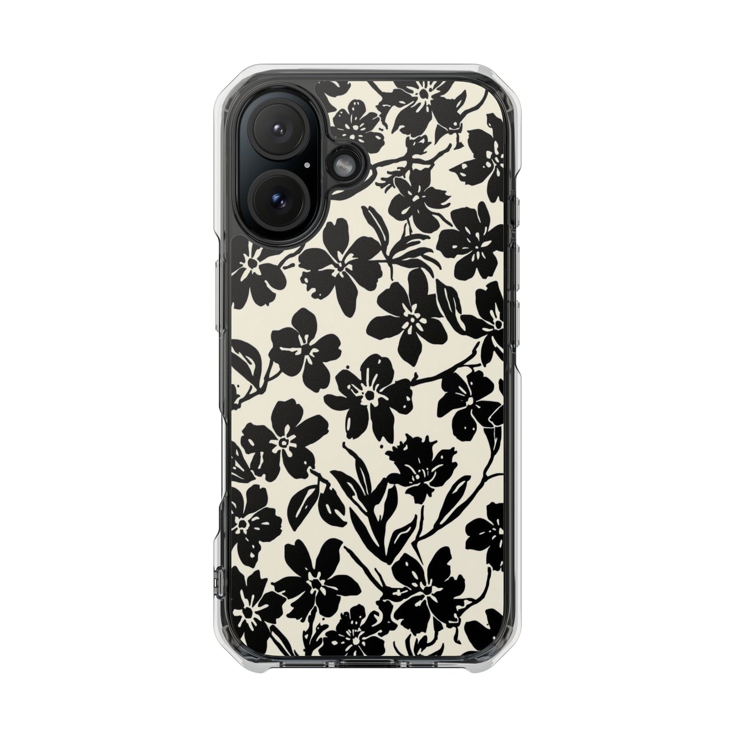 Clear Magnetic Phone Case — Black Floral Silhouette Design