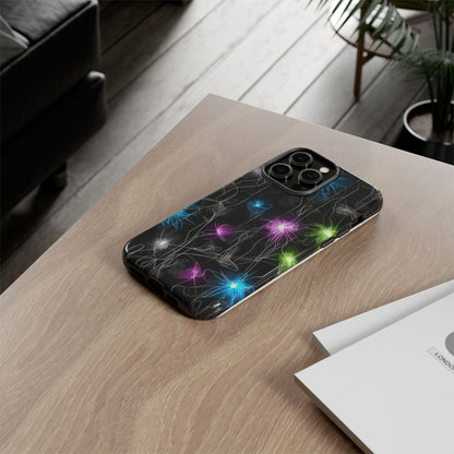 Neon Floral Tough Phone Case — Glow Flower Protective iPhone Cover