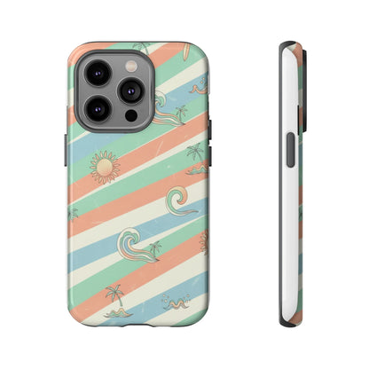 Surf Stripe Tough Phone Case — Retro Beach Waves Pattern