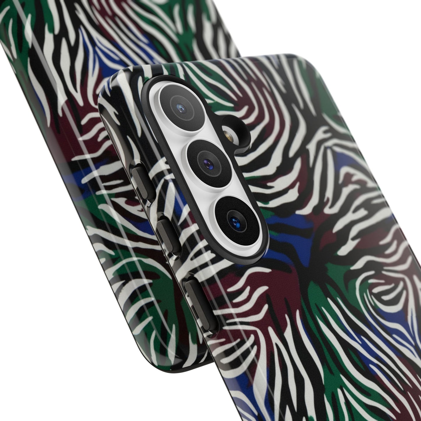 Zebra Camo Tough Phone Case – Green & Blue Animal Print Protective Cover