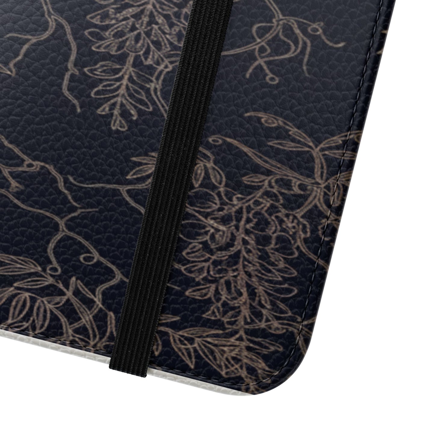 Botanical Noir Flip Phone Case — Dark Floral Wallet Cover with Card Slots