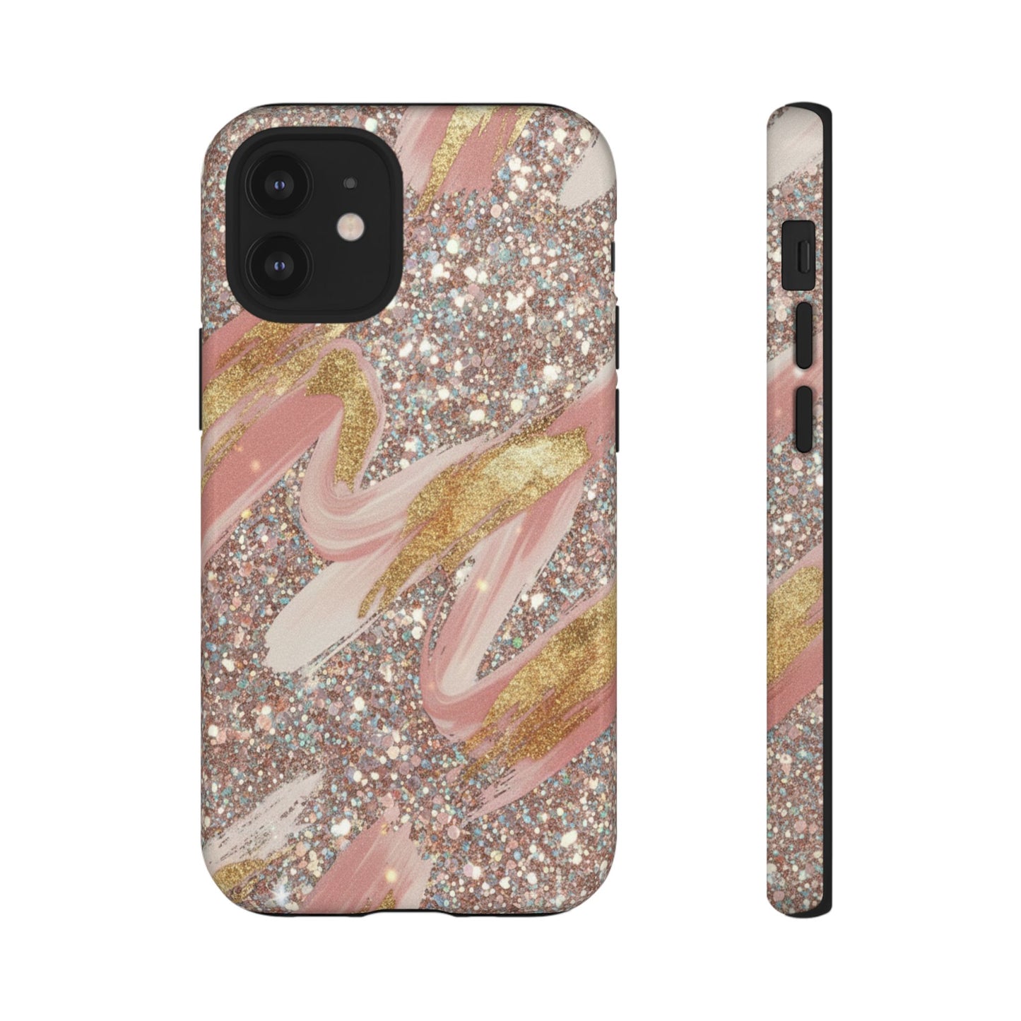 Glitter Blush Marble Phone Case — Pink Gold Swirl Tough Case