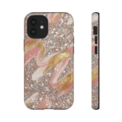 Glitter Blush Marble Phone Case — Pink Gold Swirl Tough Case