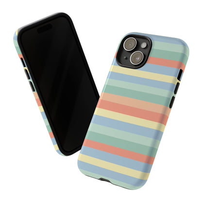 Pastel Striped Phone Case — Retro Horizontal Multi-Color Tough Case