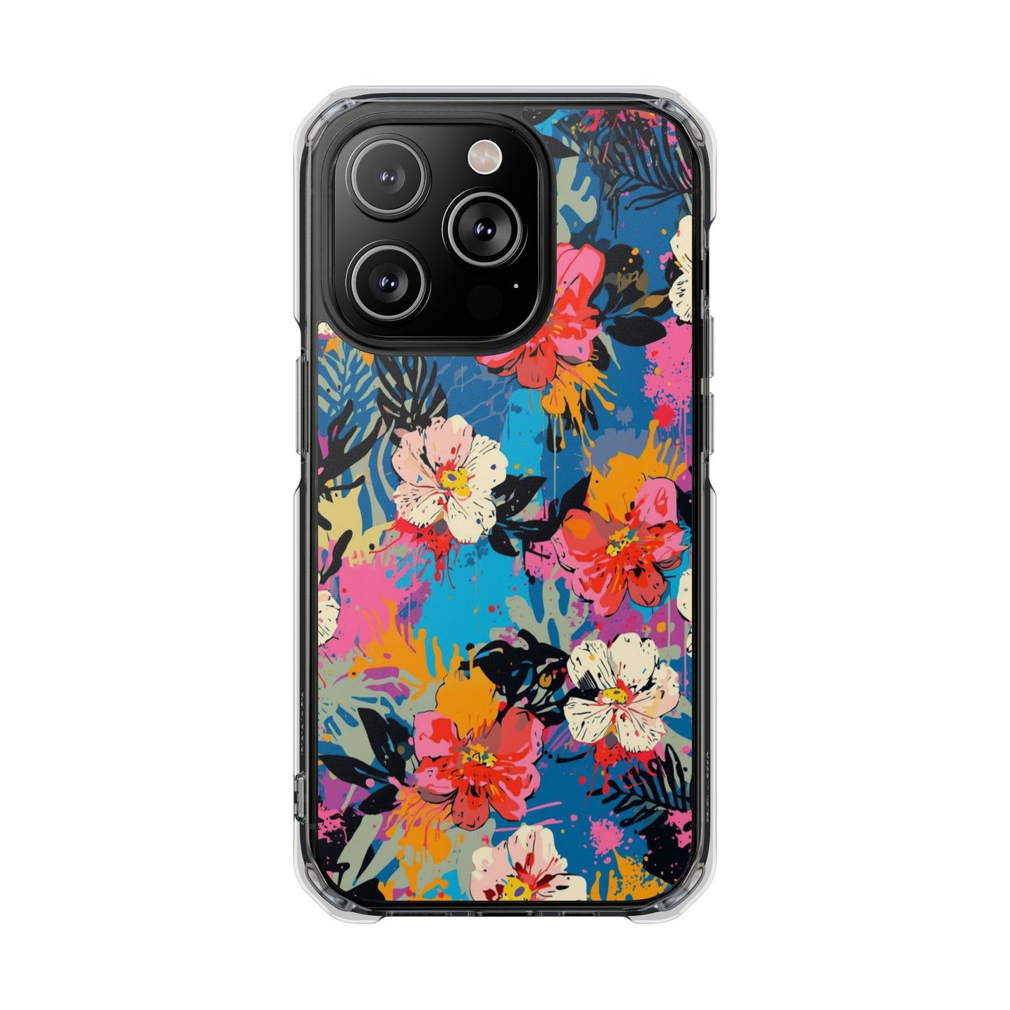 Clear Magnetic Phone Case — Bright Tropical Floral Impact Protection