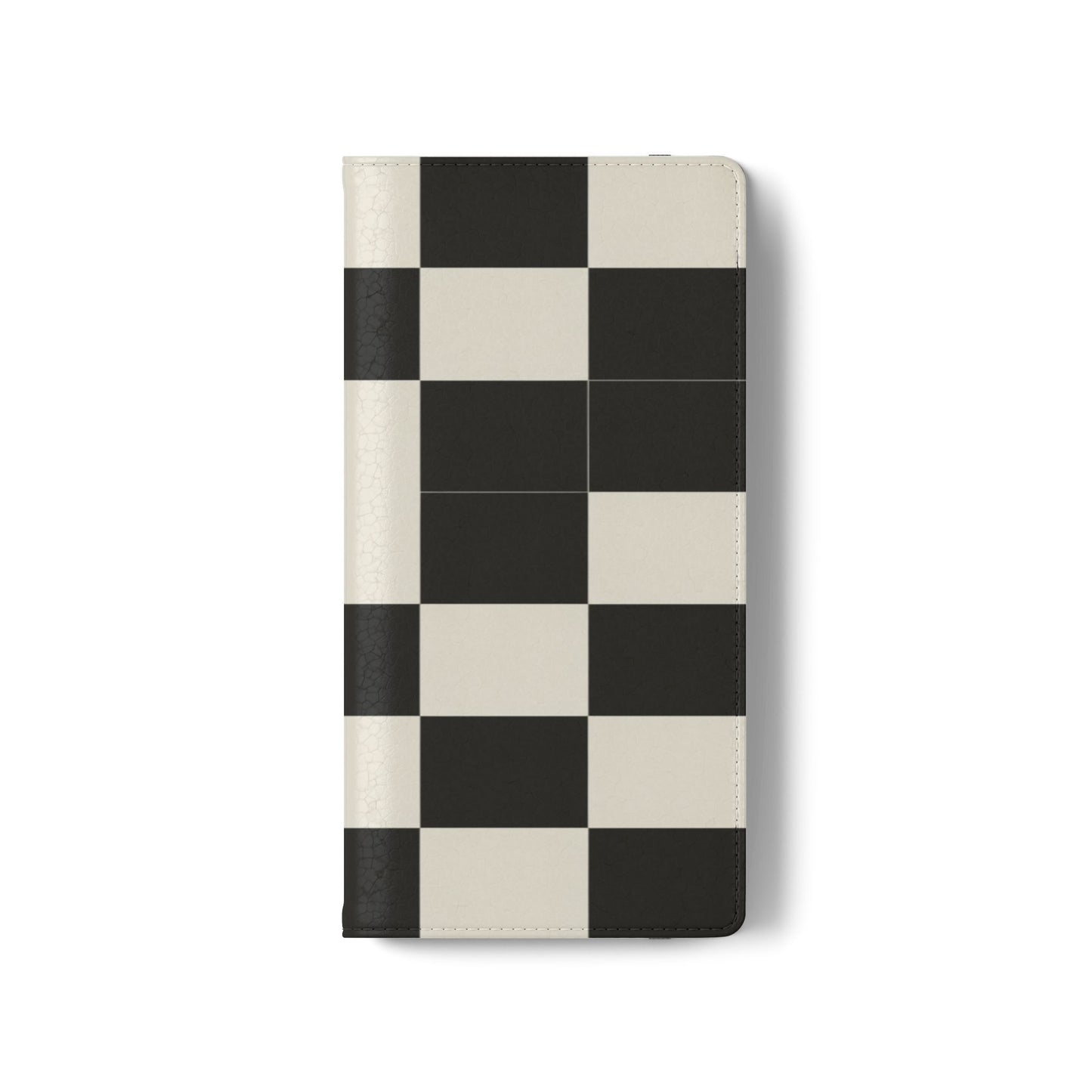 Checkered Flip Phone Case – Black & Cream Retro Grid Wallet Case