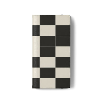 Checkered Flip Phone Case – Black & Cream Retro Grid Wallet Case
