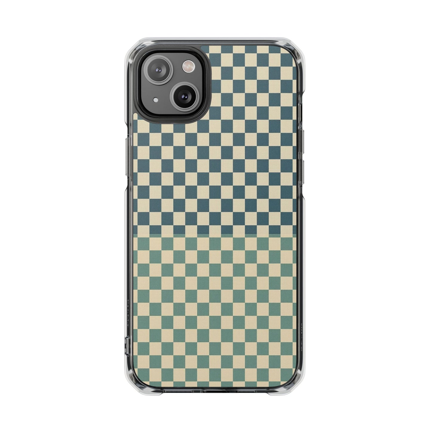 Clear Magnetic Phone Case — Vintage Green Checkerboard Protective Cover