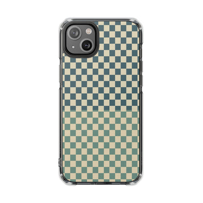 Clear Magnetic Phone Case — Vintage Green Checkerboard Protective Cover