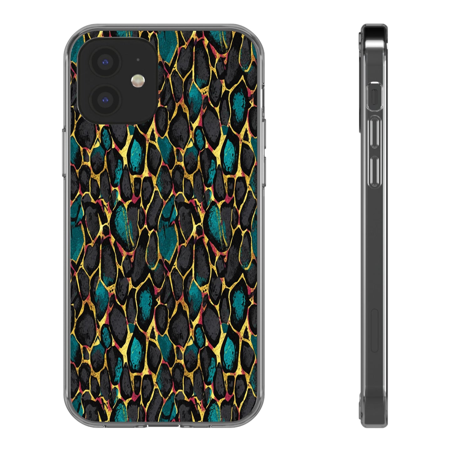 Teal Gold Leopard Clear Phone Case