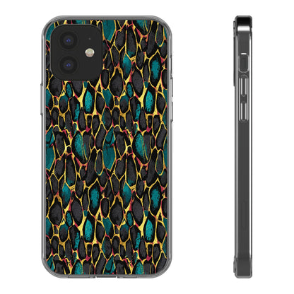 Teal Gold Leopard Clear Phone Case
