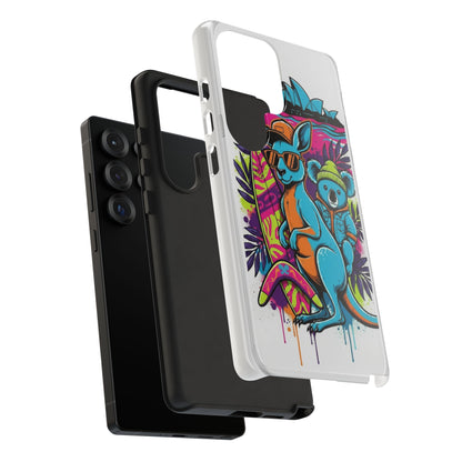 Kangaroo & Koala Surf Phone Case — Retro Neon Beach Art Tough Case