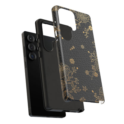 Floral Gold Foil Leather Texture Tough Phone Case