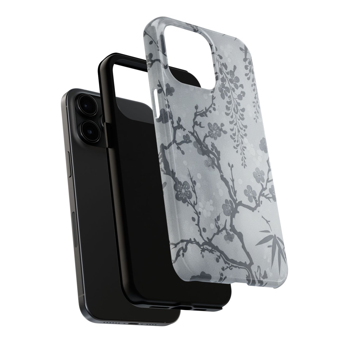 Tough Phone Case — Gray Cherry Blossom Ink Floral Design