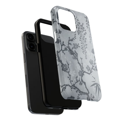 Tough Phone Case — Gray Cherry Blossom Ink Floral Design