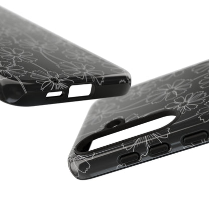 Floral Doodle Tough Phone Case — Black & Gray Daisy Pattern