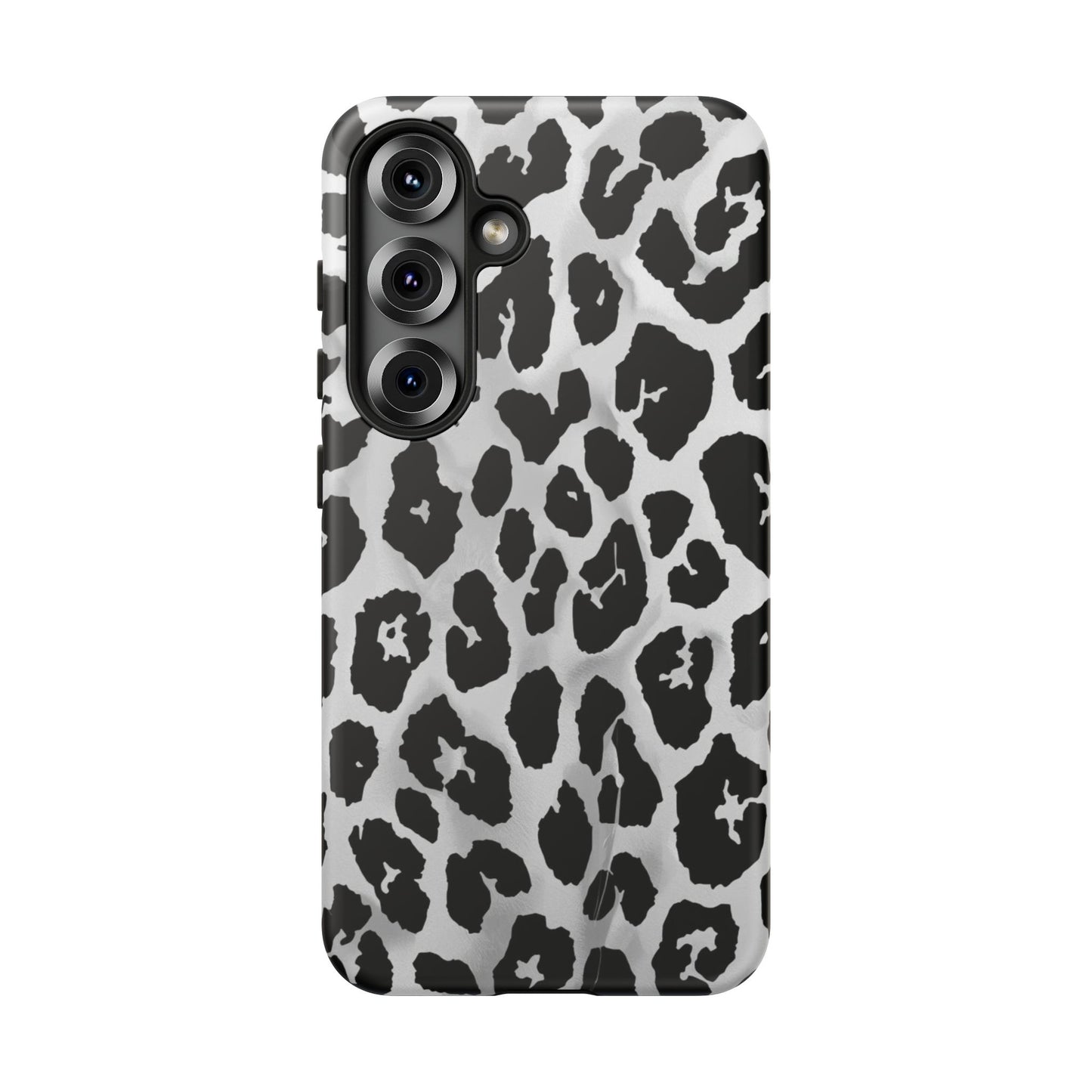 Leopard Print Tough Phone Case – Black & White Animal Pattern Protective Cover