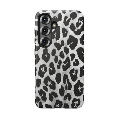 Leopard Print Tough Phone Case – Black & White Animal Pattern Protective Cover