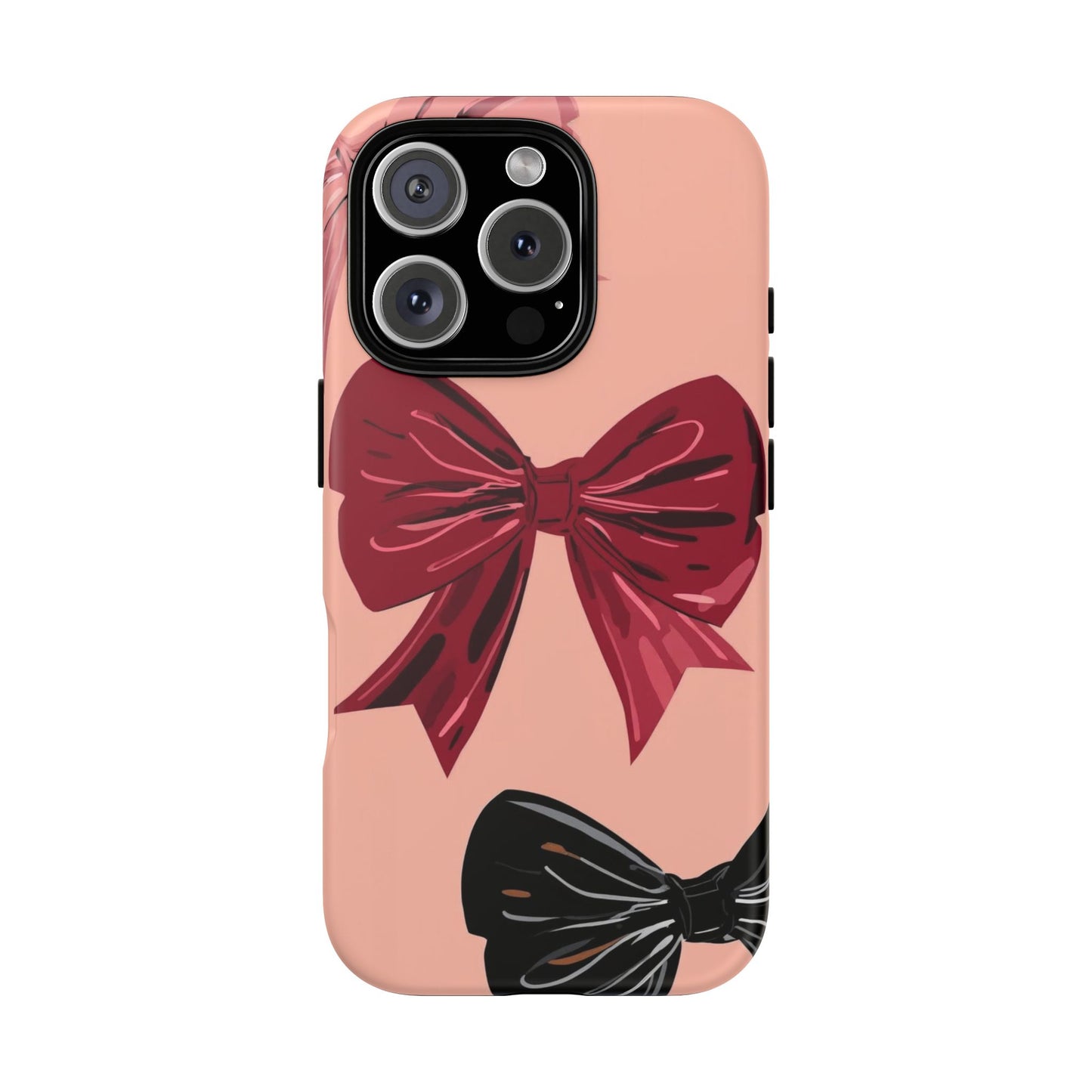 Bow Pattern Tough Phone Case — Pink, Red & Black Decorative Bows