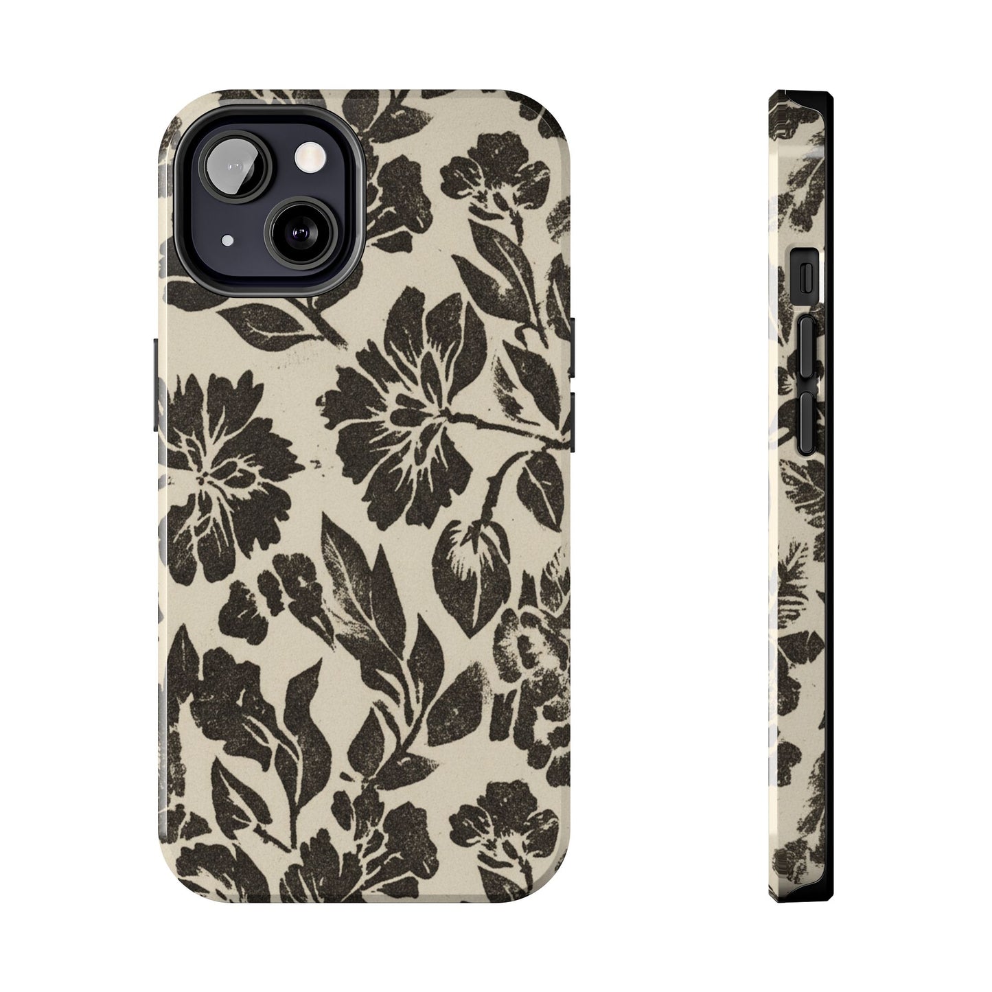 Floral Noir Tough Phone Case — Black Vintage Flower Protective Cover