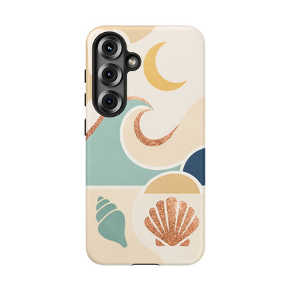 Sea Breeze Tough Phone Case — Retro Waves & Shells Design