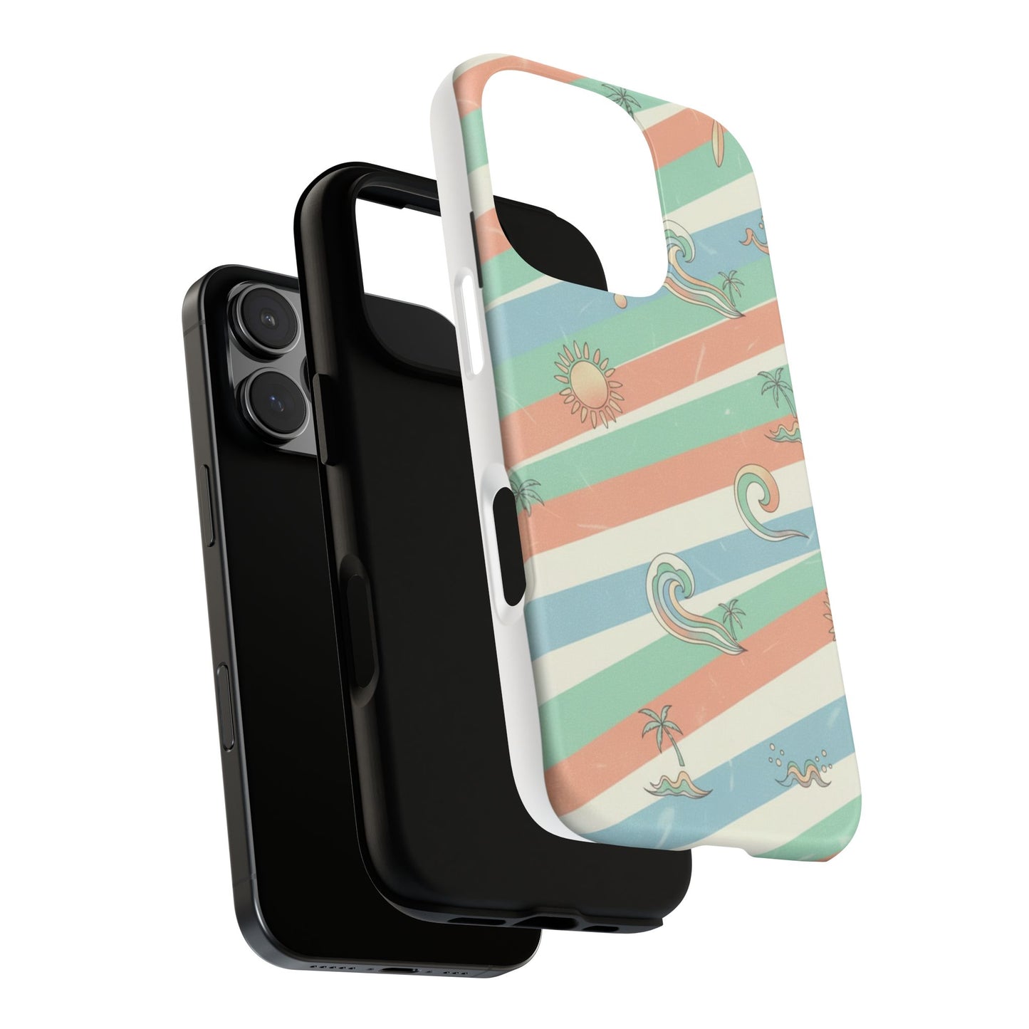 Surf Stripe Tough Phone Case — Retro Beach Waves Pattern