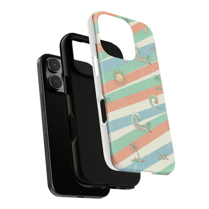 Surf Stripe Tough Phone Case — Retro Beach Waves Pattern