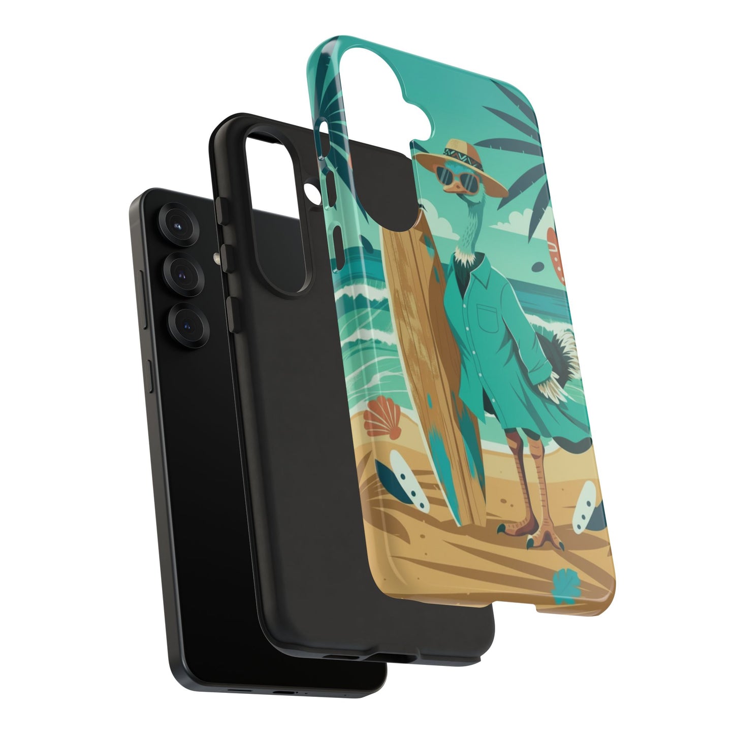 Phone Case — Retro Dressed Seagull Surfing Beach Illustration