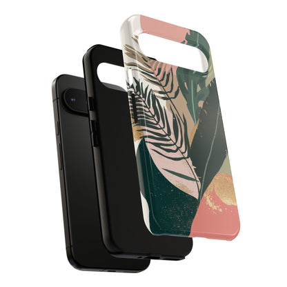 Tropical Leaf Tough Phone Case — Abstract Pink & Green Botanical Protective Cover