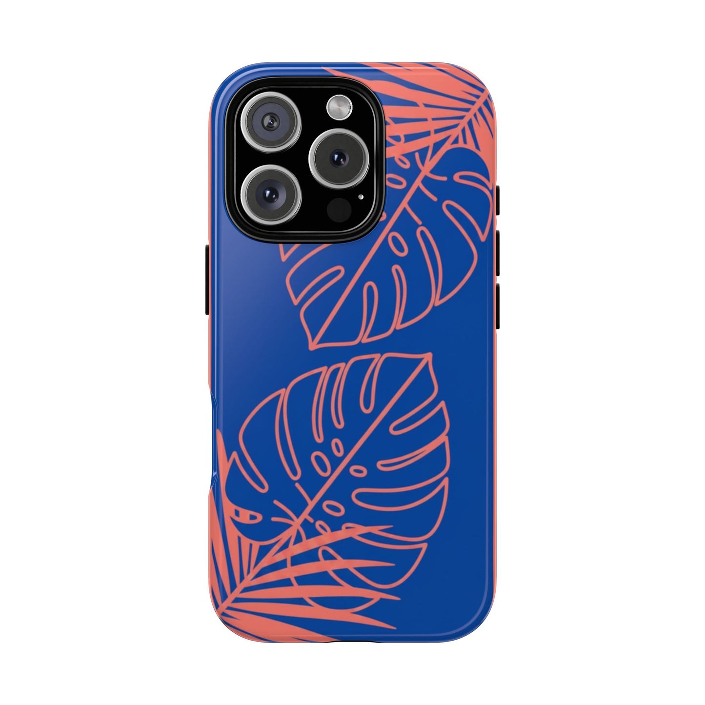 Tropical Monstera Phone Case — Blue & Coral Leaf Protective Cover