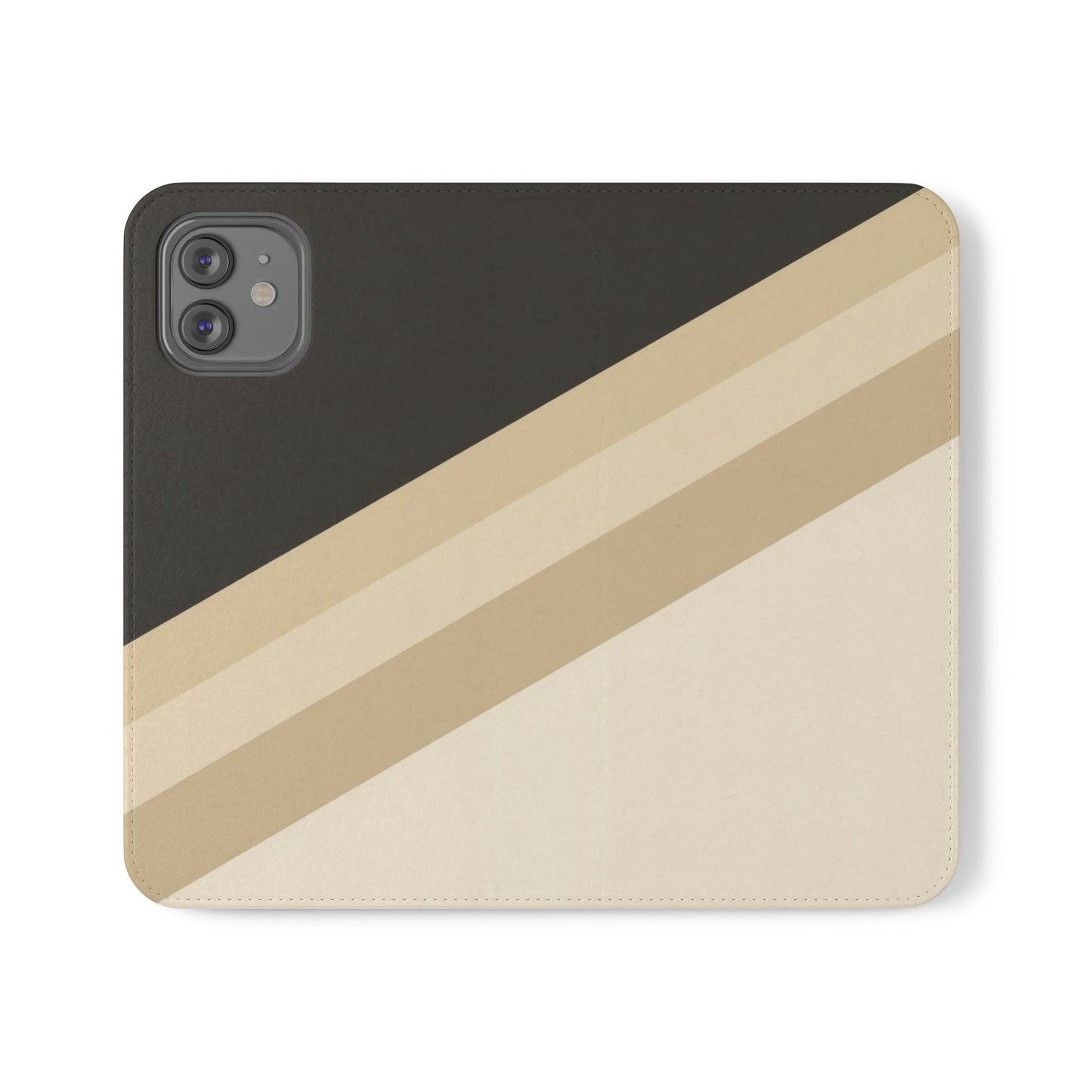 Retro Neutral Stripe Flip Phone Case — Wallet Folio with Card Slots