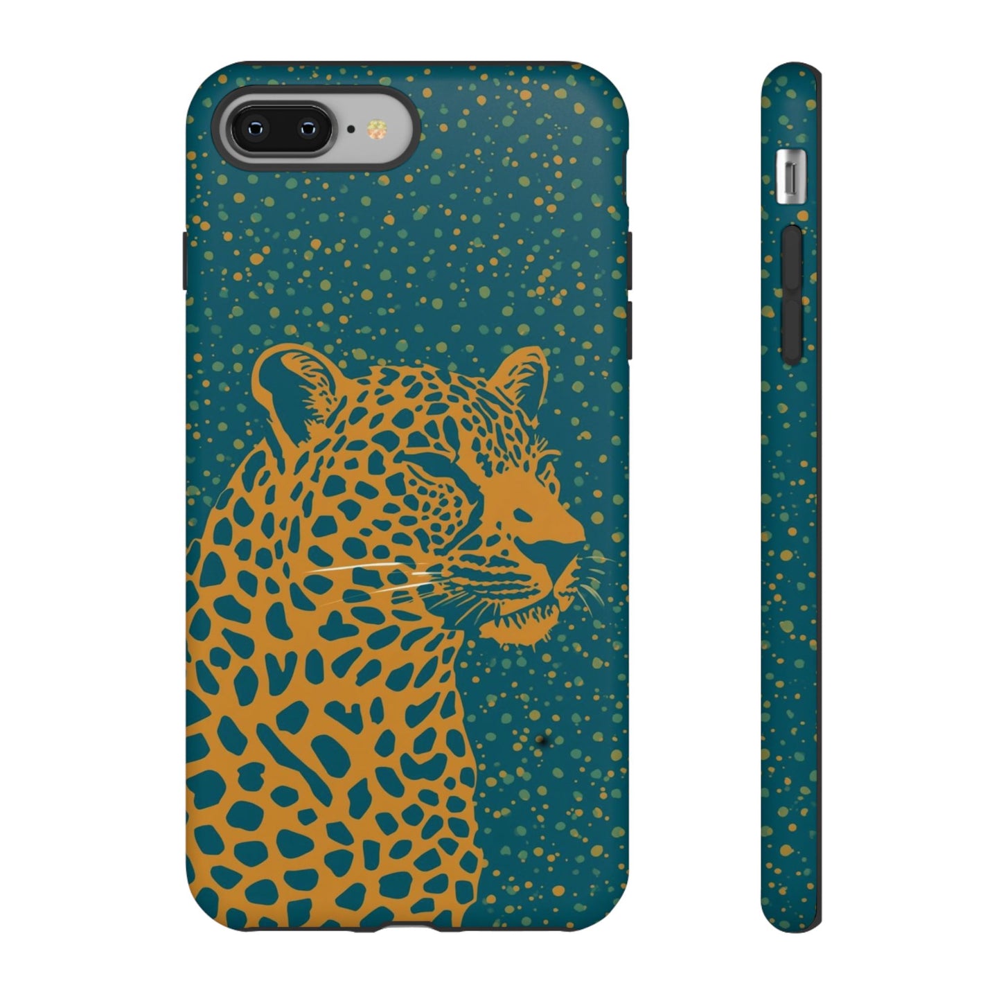 Leopard Spotlight Phone Case — Teal Gold Animal Print Protective Cover
