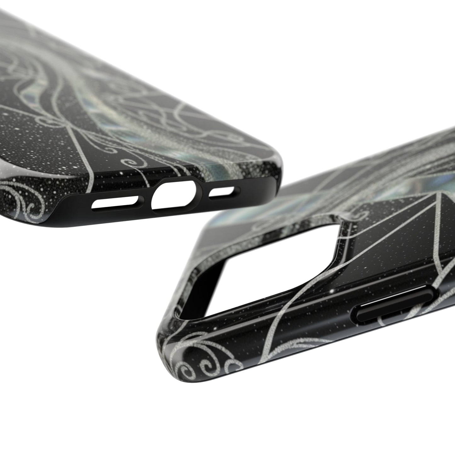 Geometry Tough Phone Case — Iridescent Ribbon on Black Celestial Background