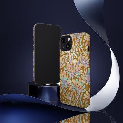Floral Burst Tough Phone Case – Gold Pastel Botanical Protection