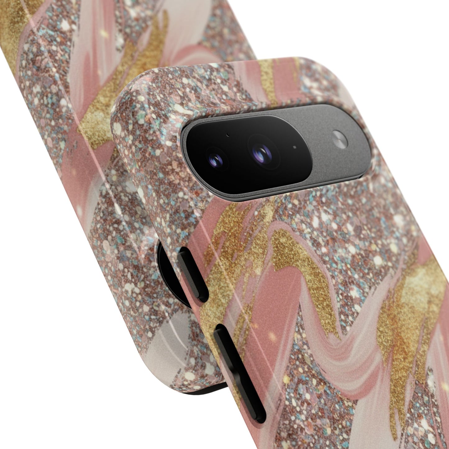 Glitter Blush Marble Phone Case — Pink Gold Swirl Tough Case