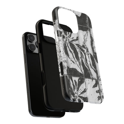 Monochrome Tile Floral Tough Phone Case