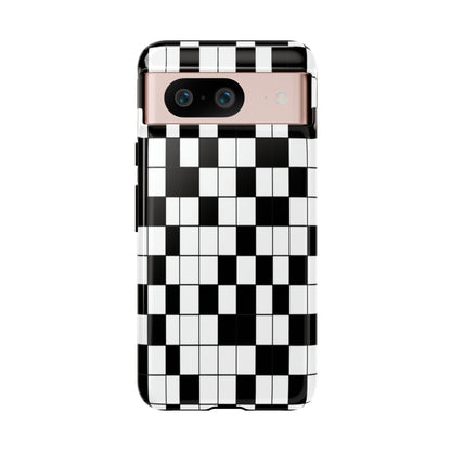 Crossword Grid Phone Case — Black & White Puzzle Pattern Tough Phone Cover