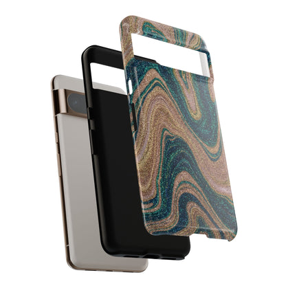Marbled Teal & Gold Phone Case — Glitter Swirl Tough Case