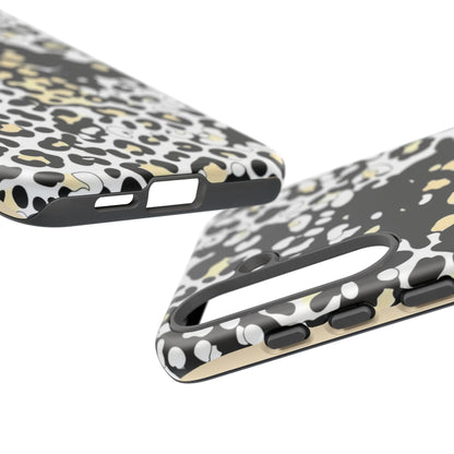 Leopard Splash Tough Phone Case — Black & Cream Animal Print Protective Cover