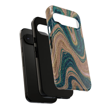 Marbled Teal & Gold Phone Case — Glitter Swirl Tough Case