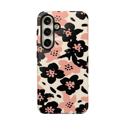 Floral Phone Case — Pink & Black Retro Blossom Protective Cover